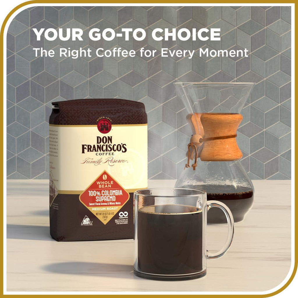 Indulge in the Richness of 100% Colombia Supremo Whole Bean Coffee – Medium Roast, 20 Oz of Premium 100% Arabica Bliss for Your Perfect Brew