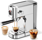Premium 20Bar Espresso Machine with Milk Frother - Compact Stainless Steel Coffee Maker for Perfect Cappuccinos & Lattes, 42Oz Water Tank, and Visible Pressure Gauge - Ideal for Home & Office Use