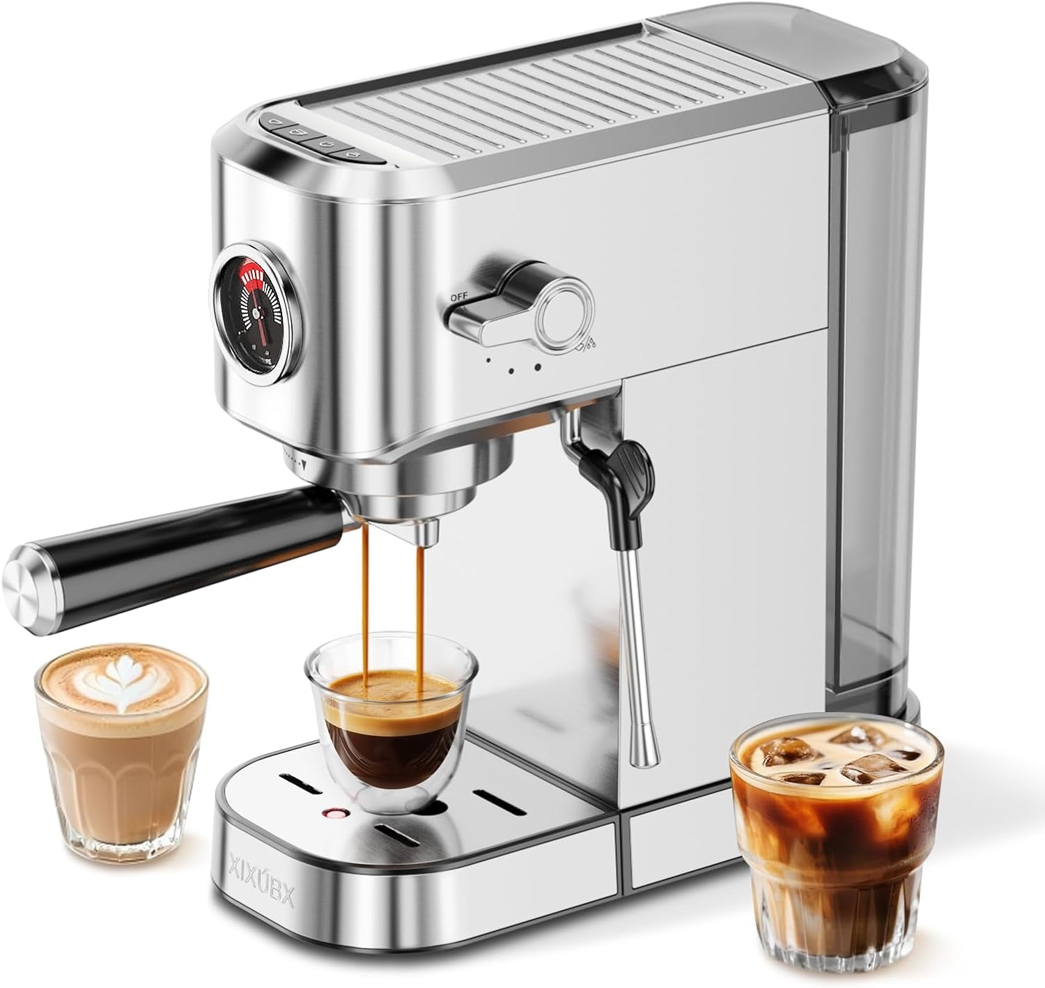 Premium 20Bar Espresso Machine with Milk Frother - Compact Stainless Steel Coffee Maker for Perfect Cappuccinos & Lattes, 42Oz Water Tank, and Visible Pressure Gauge - Ideal for Home & Office Use