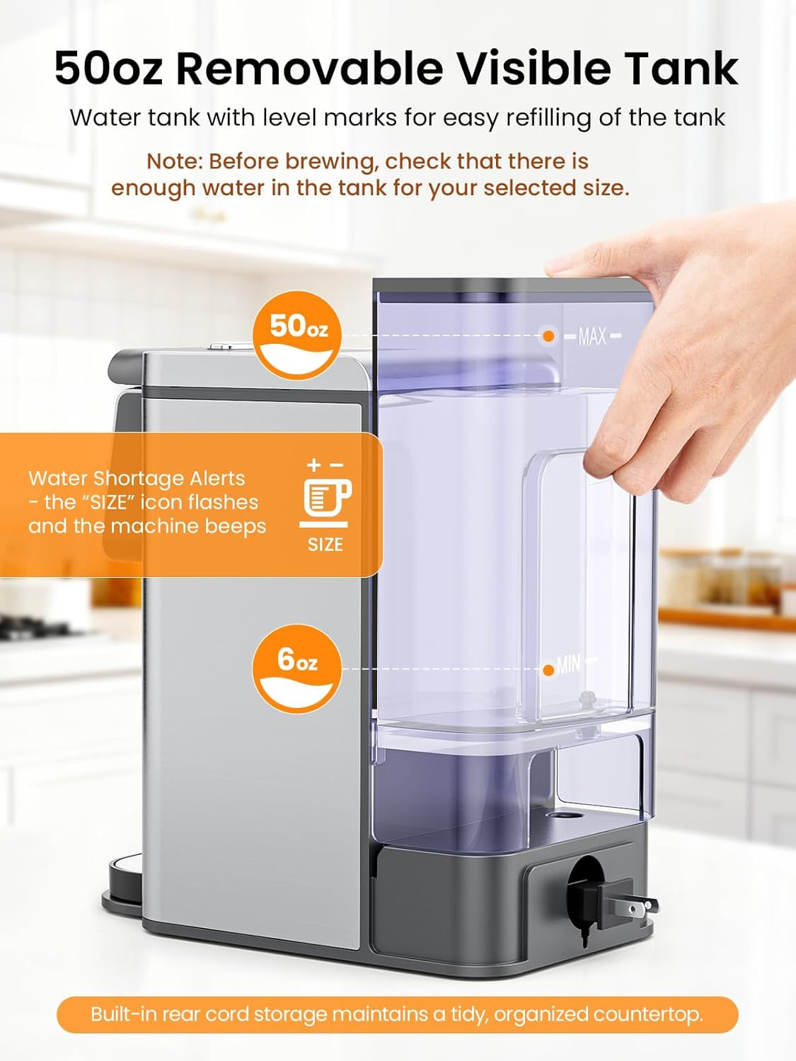 Versatile K Cup Coffee Maker with Strong Brew Setting - 50Oz Removable Tank for Hot & Iced Coffee, Perfect for Home and Office Use