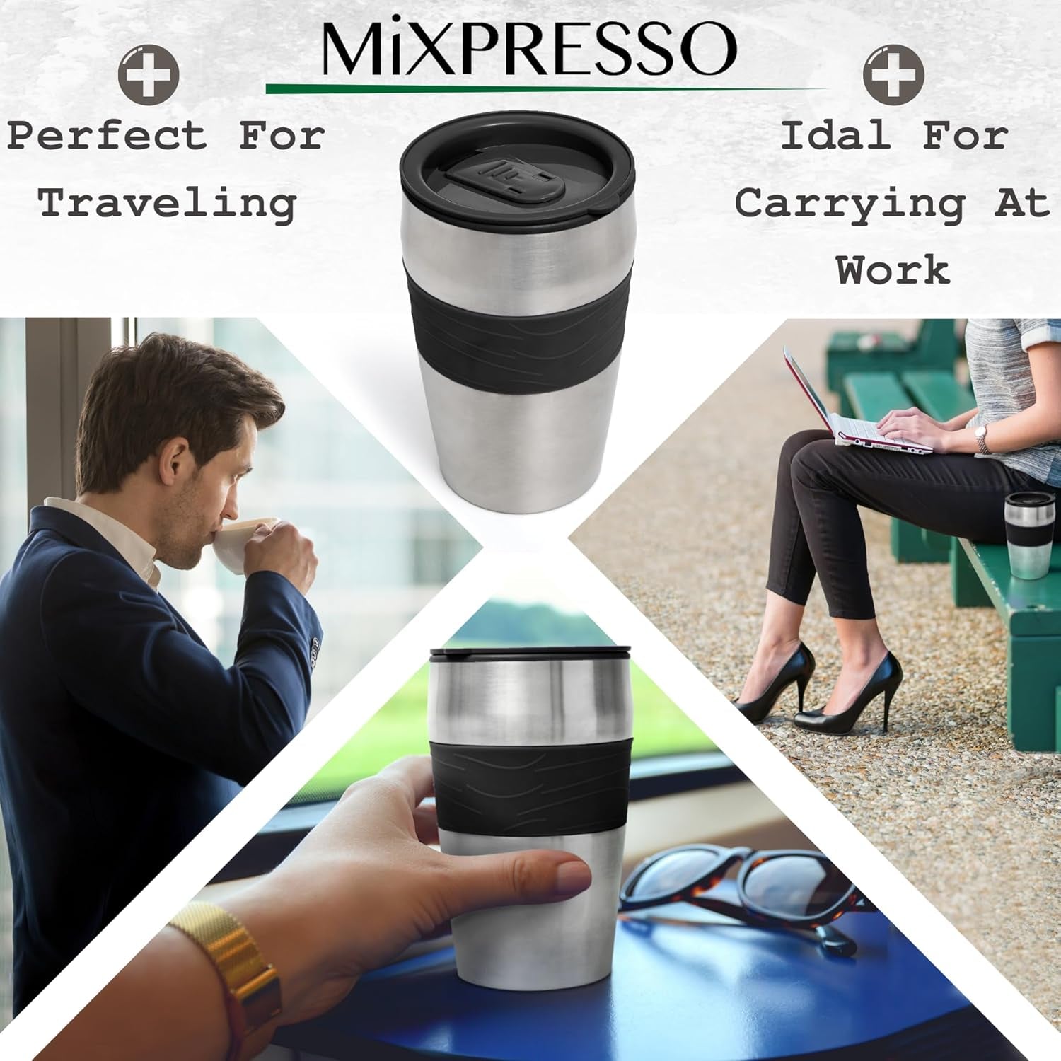 Compact Black Personal Single Serve Coffee Maker with 14Oz Travel Mug – Perfect for On-the-Go Brewing and Easy Cleanup!