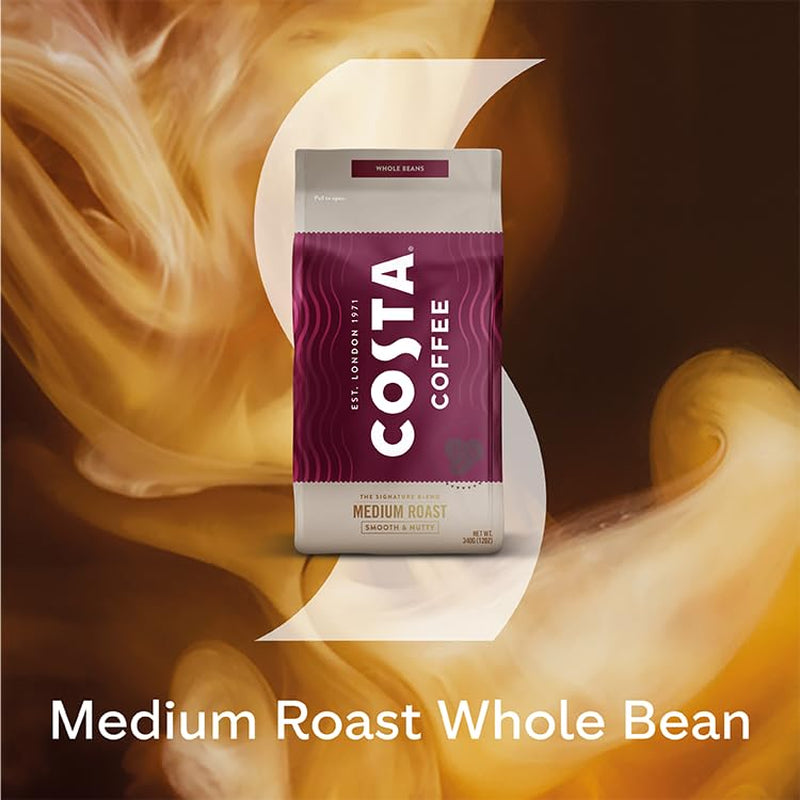 Indulge in Costa Coffee's Signature Blend Medium Roast Whole Beans - 12oz of Pure Coffee Bliss, Rainforest Alliance Certified