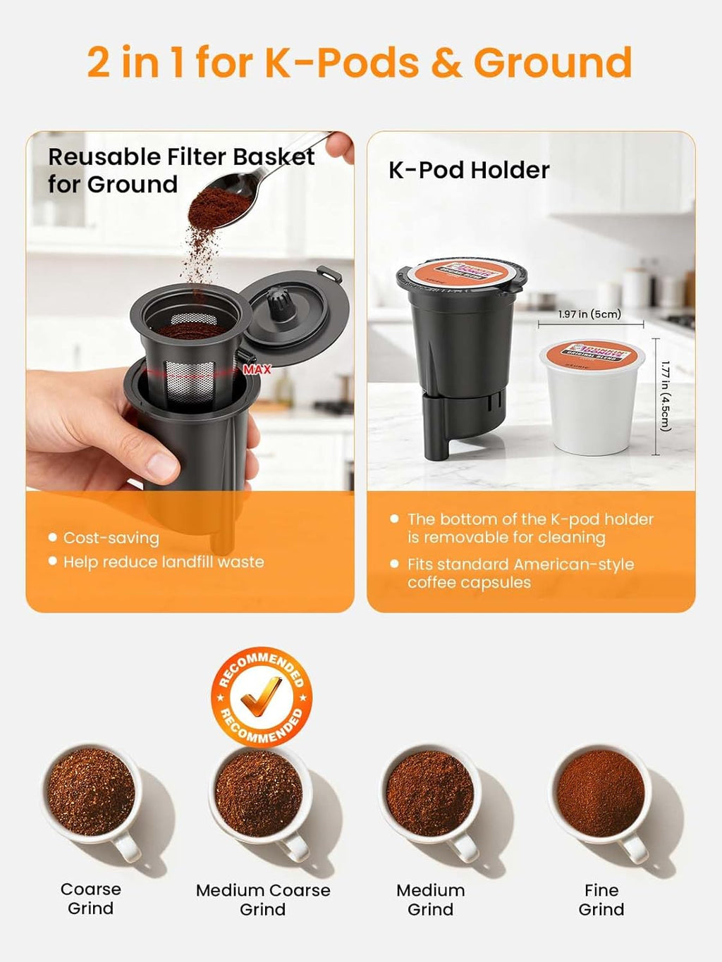 Versatile K Cup Coffee Maker with Strong Brew Setting - 50Oz Removable Tank for Hot & Iced Coffee, Perfect for Home and Office Use