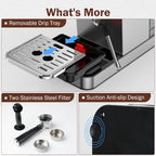 Elevate Your Coffee Experience with the KOIOS EM621 Espresso Machine - 20 Bar Compact Maker with Steam Wand and 58Oz Removable Water Tank in Sleek Silver