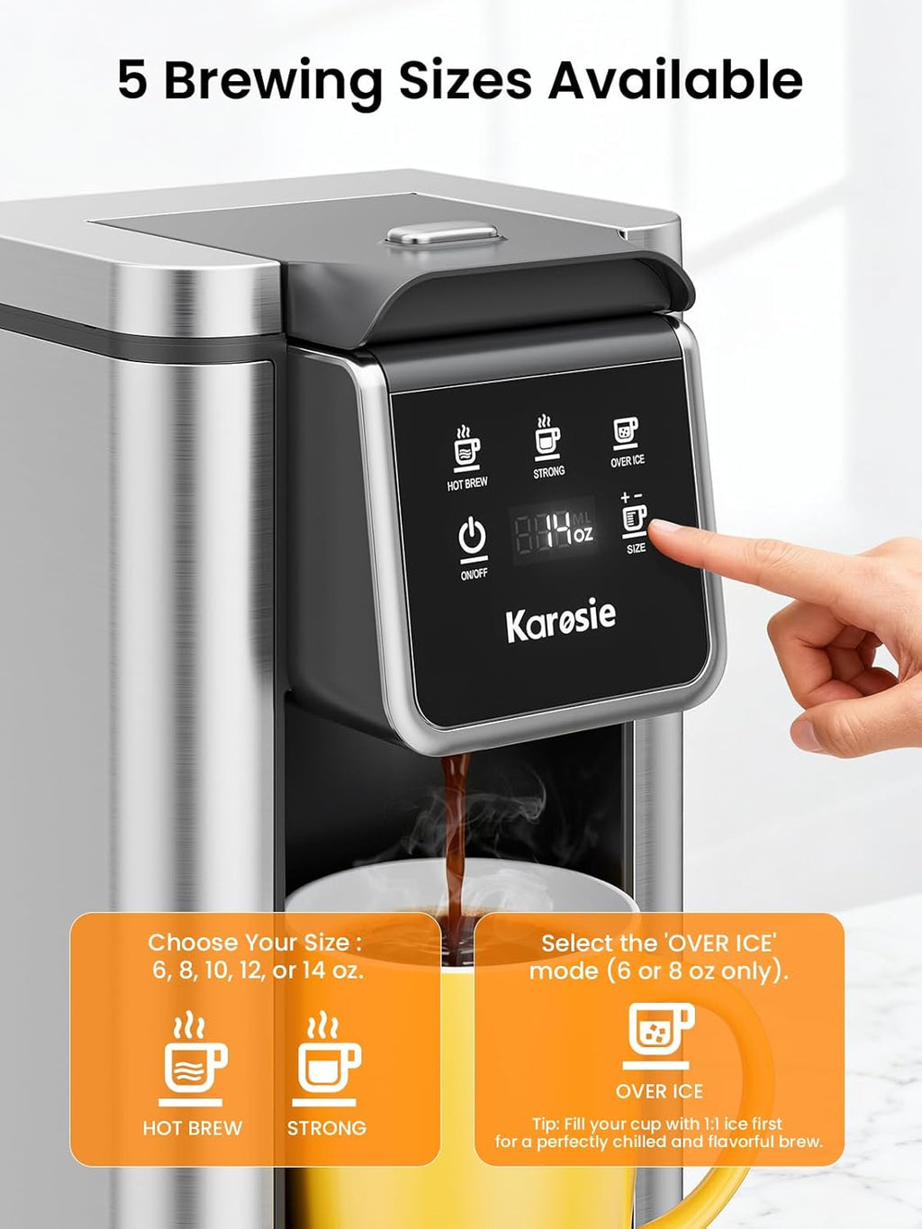 Versatile K Cup Coffee Maker with Strong Brew Setting - 50Oz Removable Tank for Hot & Iced Coffee, Perfect for Home and Office Use