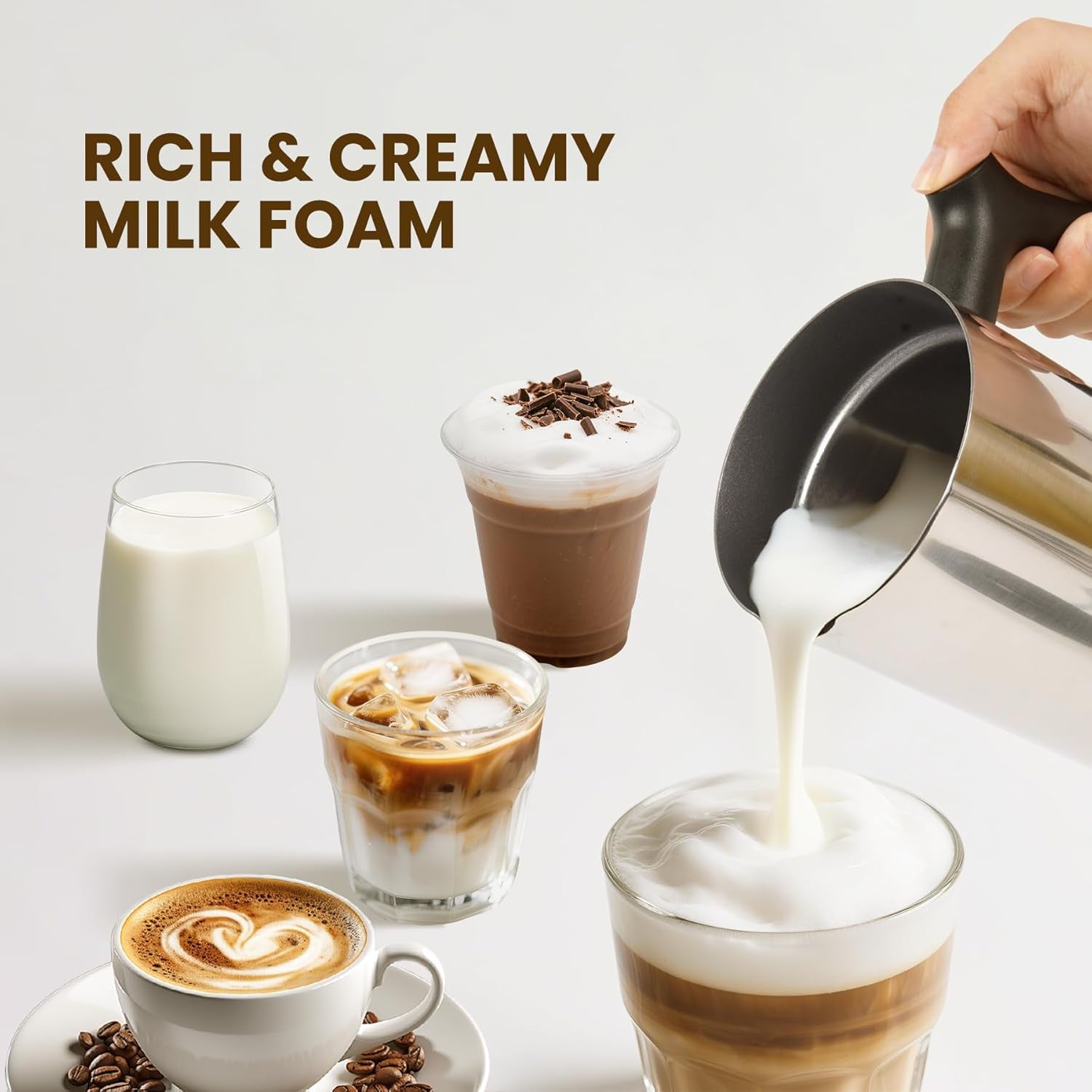 Elevate Your Coffee Experience with the 4-in-1 Milk Frother and Steamer - 10.6oz Electric Milk Maker for Perfect Lattes and Cappuccinos