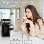 Compact Black Personal Single Serve Coffee Maker with 14Oz Travel Mug – Perfect for On-the-Go Brewing and Easy Cleanup!