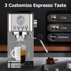 Elevate Your Coffee Experience with the KOIOS EM621 Espresso Machine - 20 Bar Compact Maker with Steam Wand and 58Oz Removable Water Tank in Sleek Silver
