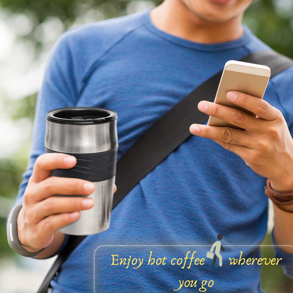 Compact Black Personal Single Serve Coffee Maker with 14Oz Travel Mug – Perfect for On-the-Go Brewing and Easy Cleanup!