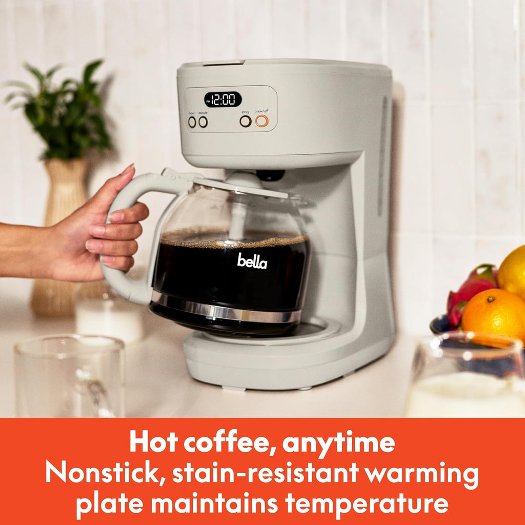 Wake Up to Fresh Brew: 12-Cup Programmable Coffee Maker with Reusable Filter and LCD Display in Oatmilk