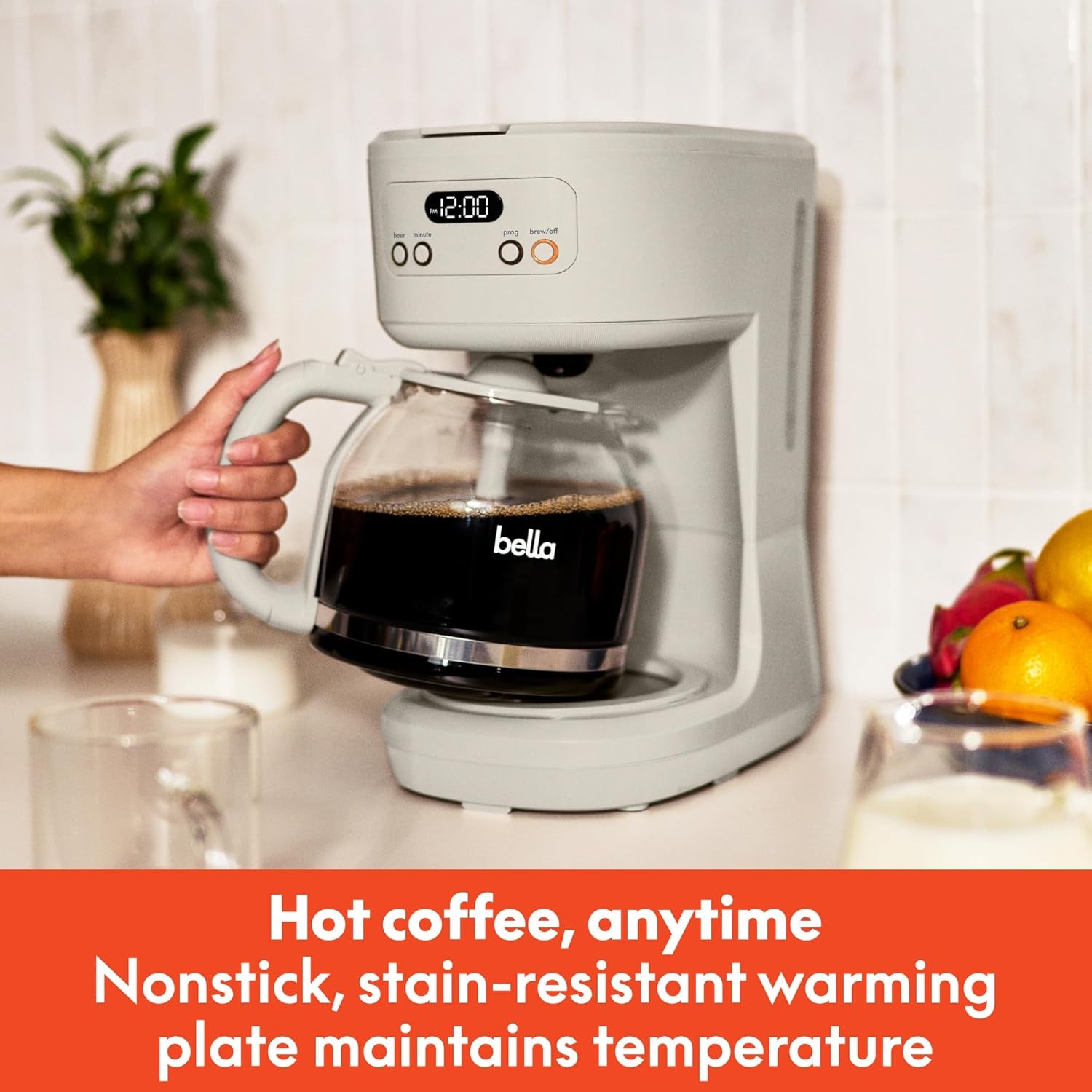 Wake Up to Fresh Brew: 12-Cup Programmable Coffee Maker with Reusable Filter and LCD Display in Oatmilk