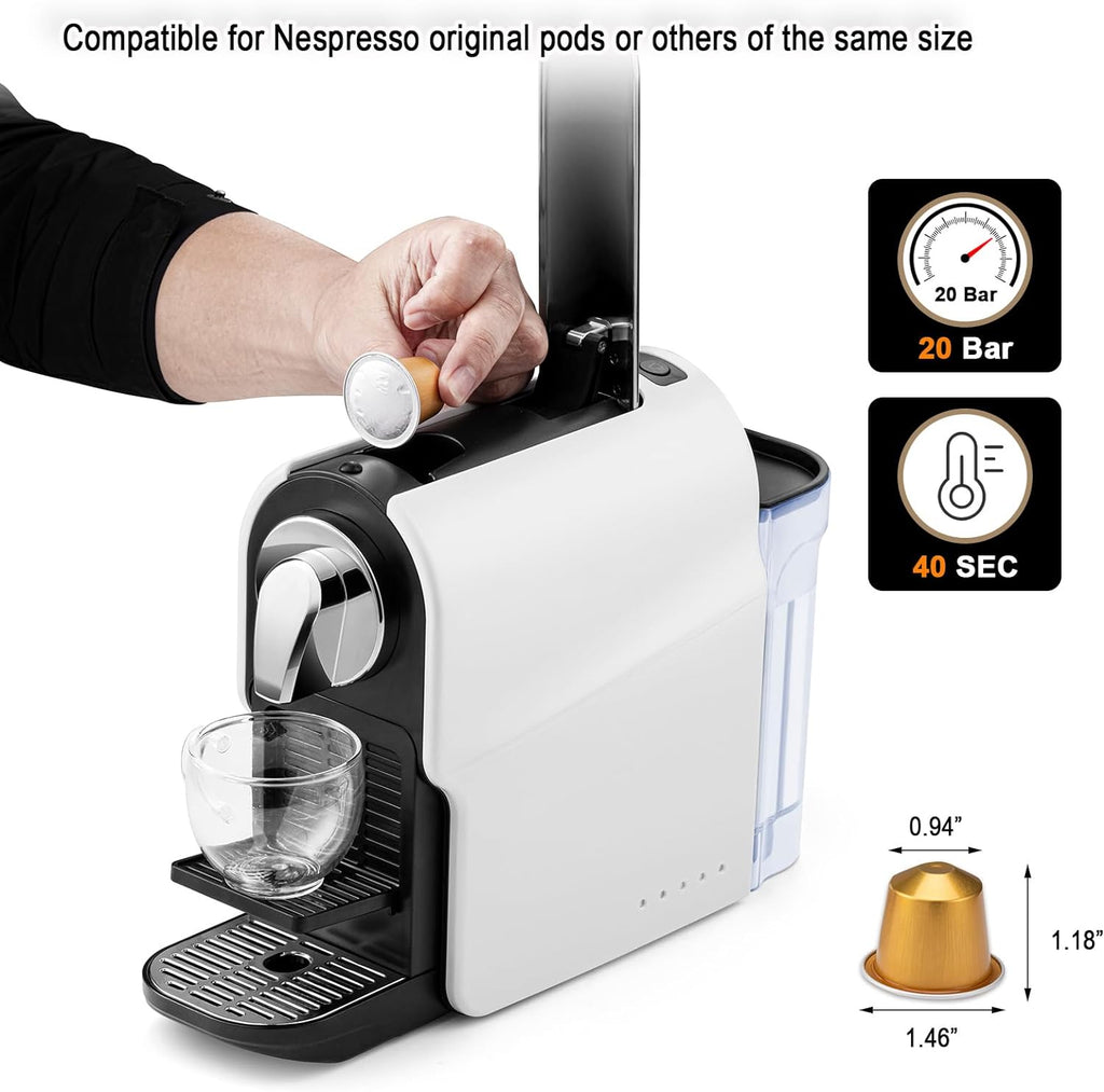 Beanglass Espresso Machine - Compact Capsule Coffee Maker with 20 Bar Pressure for Perfect Espresso and Lungo