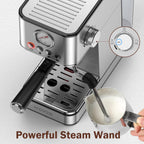 Elevate Your Coffee Experience with the KOIOS EM621 Espresso Machine - 20 Bar Compact Maker with Steam Wand and 58Oz Removable Water Tank in Sleek Silver