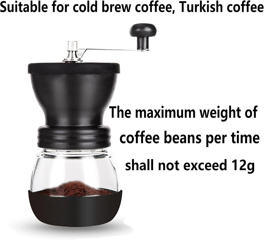 Premium Manual Coffee Bean Grinder with Ceramic Burr - Compact Hand Grinder with 2 Glass Jars (11oz Each) - Ideal for Drip Coffee, Espresso, French Press, and Turkish Brew