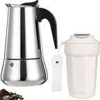 2 Cup Stovetop Espresso Maker Stainless Steel Moka Pot Stove Top Percolator Italian Coffee Makers Insulated Coffee Tumbler 450Ml Travel Coffee Mug 316 Stainless Steel Direct Drink Opening