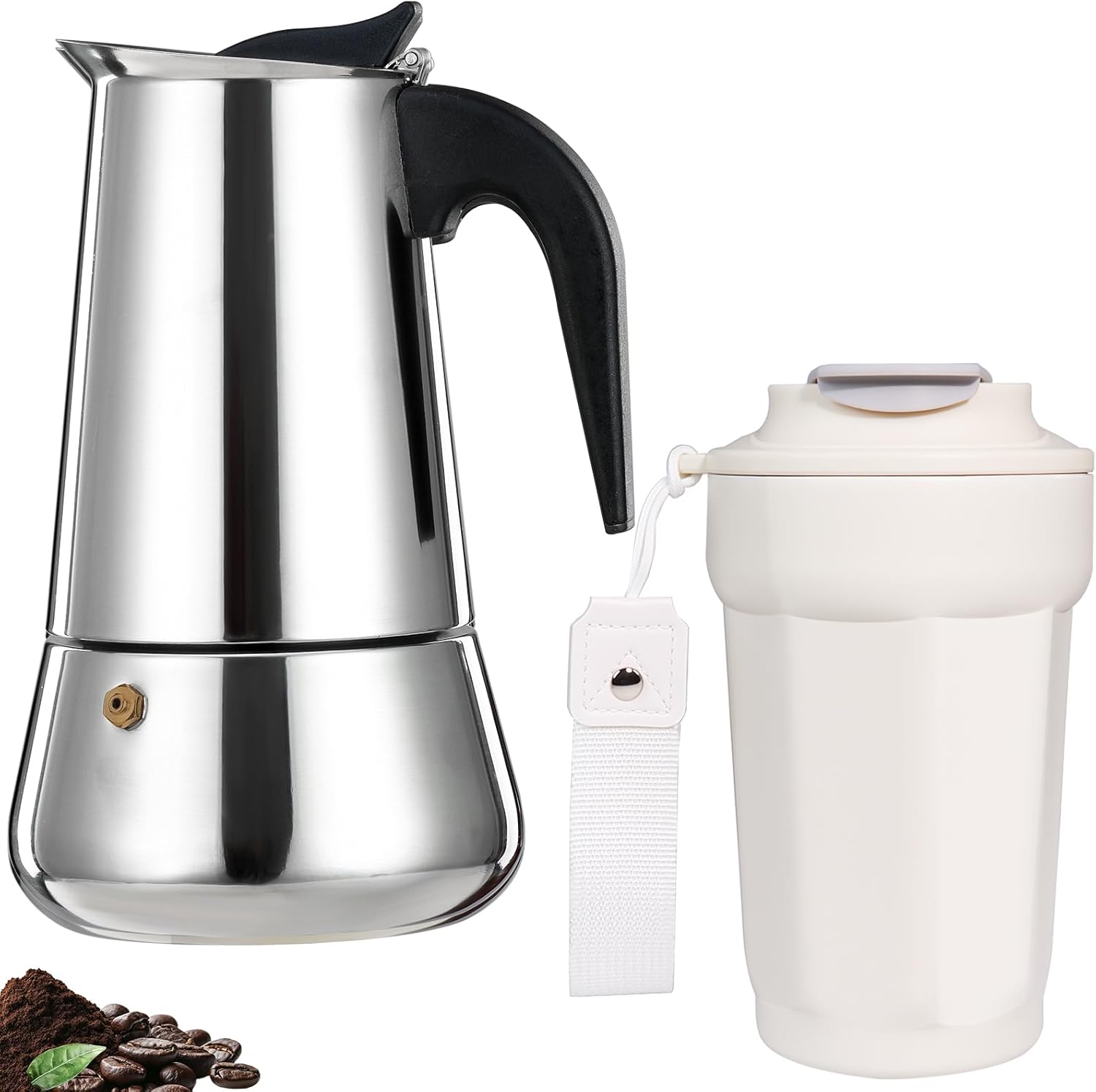 2 Cup Stovetop Espresso Maker Stainless Steel Moka Pot Stove Top Percolator Italian Coffee Makers Insulated Coffee Tumbler 450Ml Travel Coffee Mug 316 Stainless Steel Direct Drink Opening