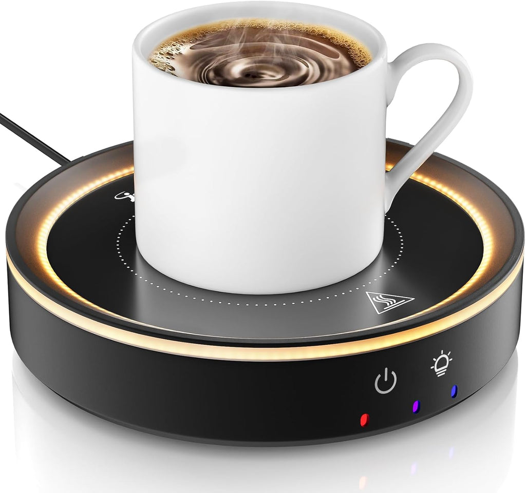 36W Mug Warmer, 3 Temperature Settings, Auto Shut off (2-12H), Design with Ambient Light, (Wood Grain)