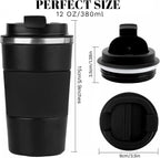 Insulated Travel Coffee Mug, Spill & Leak Proof, Reusable Thermal Coffee Cup with Lid for Hot & Cold Drinks (Black, 12 OZ)