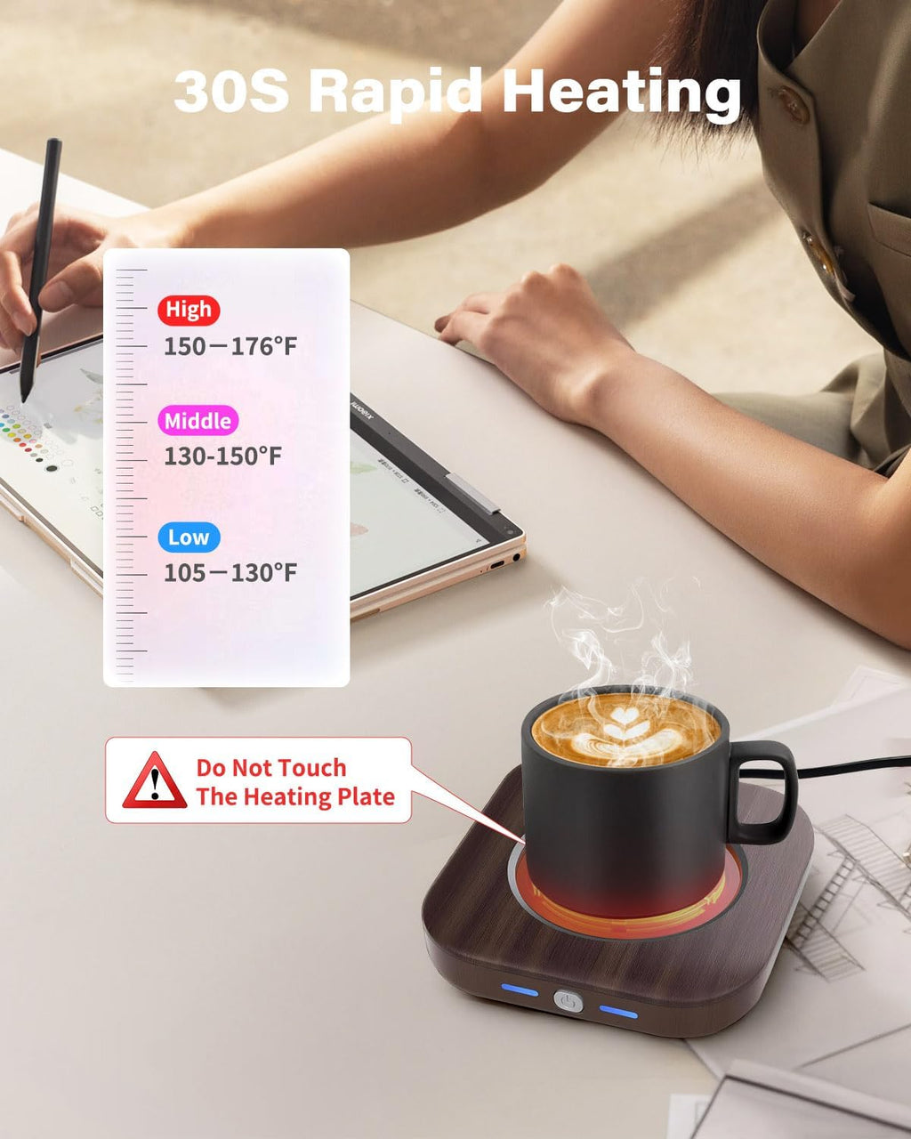 Mug Warmer - 3-Temp Settings Coffee Mug Warmer for Desk with 4 Hrs Auto Shut Off