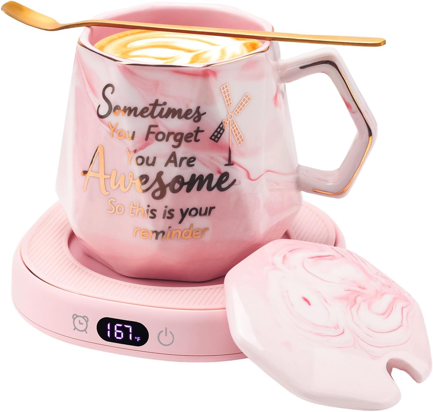 Coffee Mug Warmer & You are Awesome Mug Set, 4 Temperature Control 