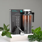 Experience the Ultimate Cold Brew Coffee Maker - 47 Oz Iced Tea & Cold Brew Pitcher with Glass Carafe, Filter, Funnel & Measuring Scoop in Sleek Black Design