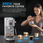 Premium 20Bar Espresso Machine with Milk Frother - Compact Stainless Steel Coffee Maker for Perfect Cappuccinos & Lattes, 42Oz Water Tank, and Visible Pressure Gauge - Ideal for Home & Office Use