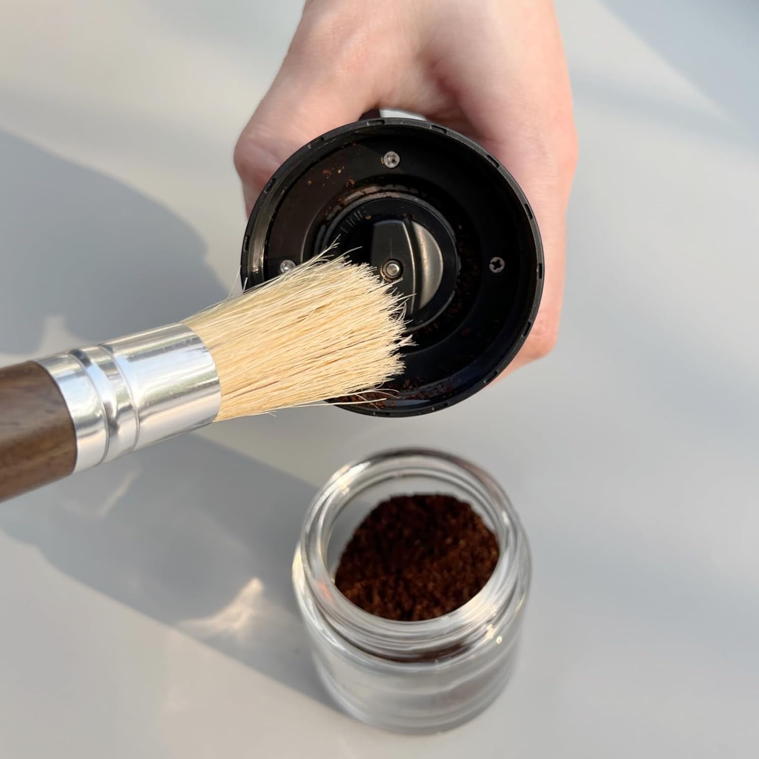Premium Coffee Grinder Cleaning Brush - Natural Bristle Espresso Machine Brush with Comfortable Wooden Handle for Home Baristas