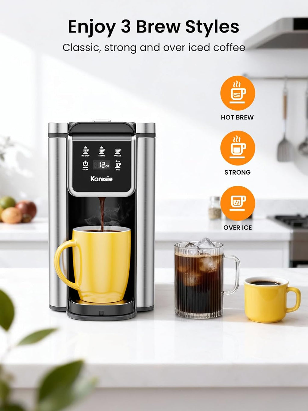 Versatile K Cup Coffee Maker with Strong Brew Setting - 50Oz Removable Tank for Hot & Iced Coffee, Perfect for Home and Office Use