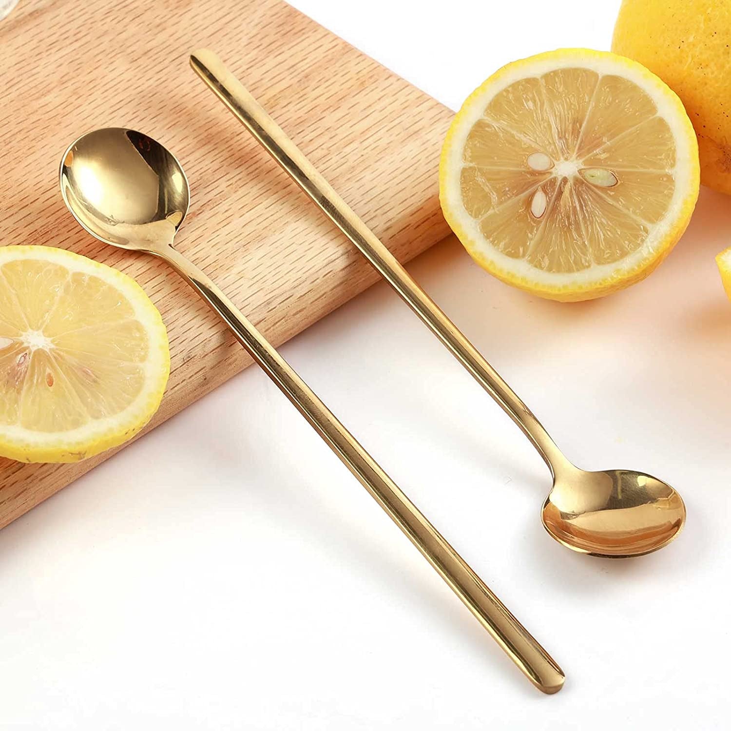 Elevate Your Beverage Experience with 4 PCS Gold Stainless Steel Long Handle Coffee & Tea Spoons - Perfect for Stirring Ice Tea, Espresso, and More!