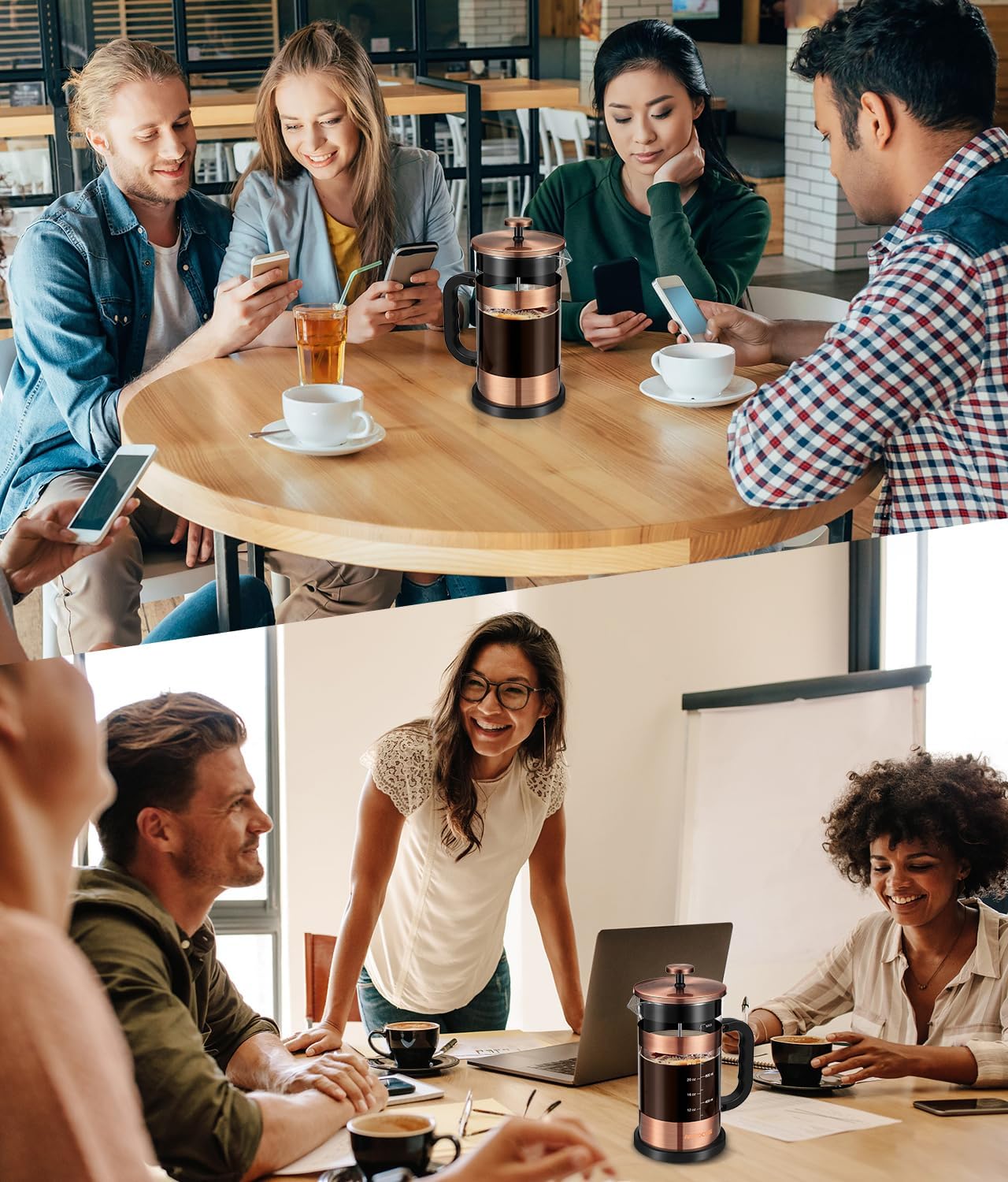 Experience the Perfect Brew with Our Premium 34 oz French Press Coffee Maker - Classic Copper Design with Advanced 4-Level Filtration and Heat-Resistant Borosilicate Glass - Ideal for Camping, Travel, and Gifting