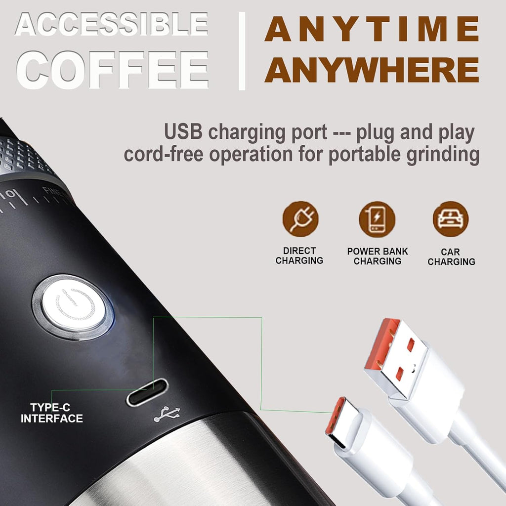 Travel-Friendly Electric Burr Coffee Grinder - Adjustable Mill with Carry Bag (Red)