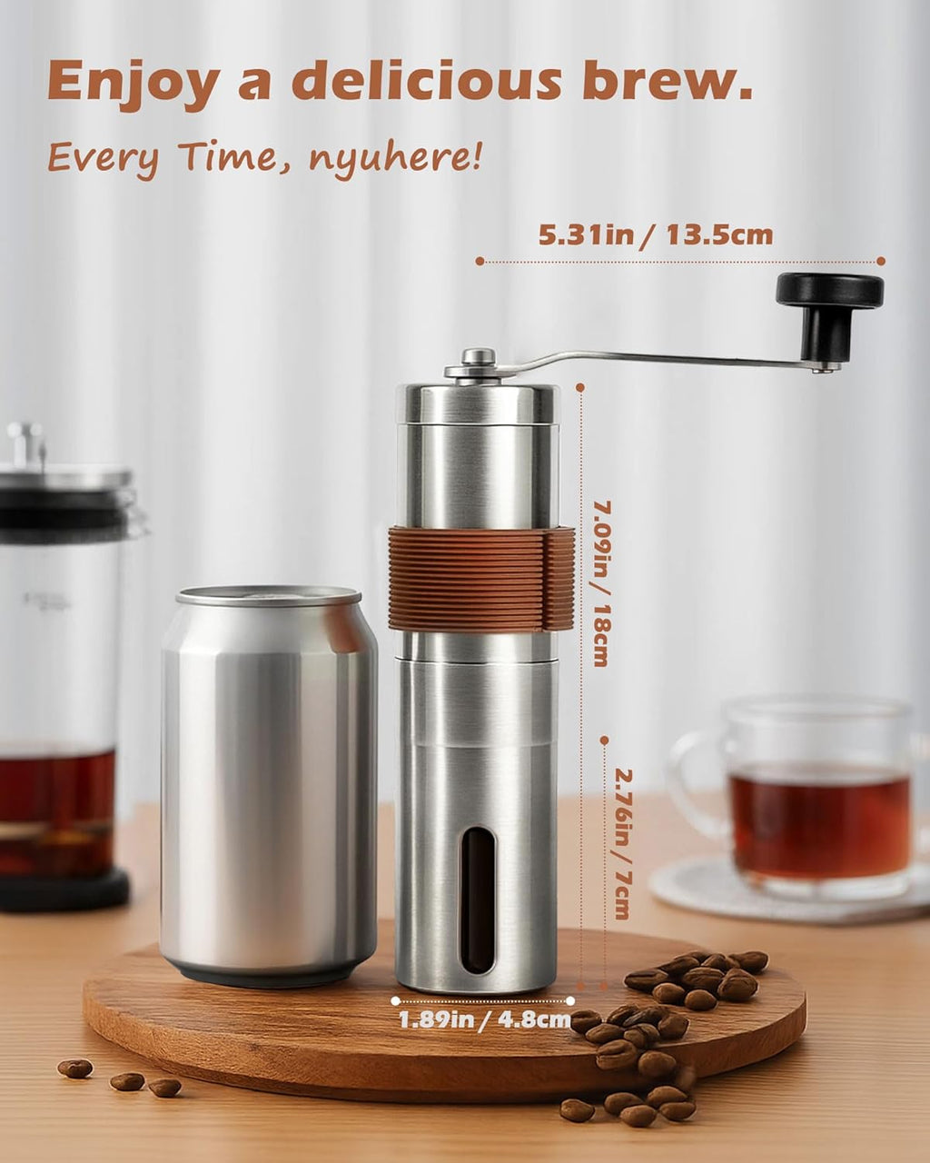 Premium Portable Manual Coffee Grinder with Ceramic Burr Mill - Adjustable Settings for Espresso & French Press - Perfect for Home & Camping - 2 Cups Capacity (1.2Oz)