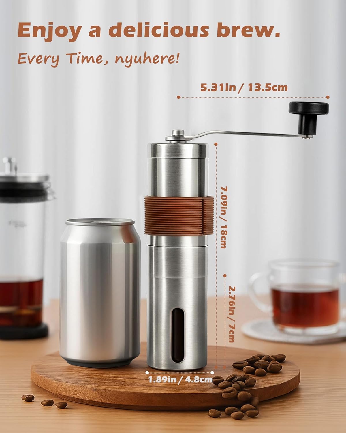 Premium Portable Manual Coffee Grinder with Ceramic Burr Mill - Adjustable Settings for Espresso & French Press - Perfect for Home & Camping - 2 Cups Capacity (1.2Oz)