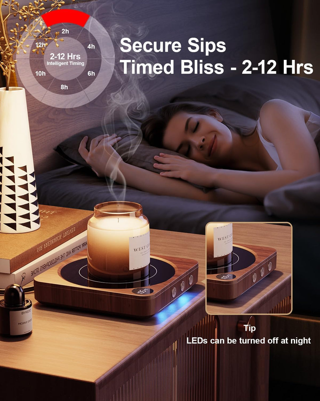 Elevate Your Coffee Experience with the 36W Wood Coffee Mug Warmer - Customizable Temperature Control and Auto Shut Off for Ultimate Convenience