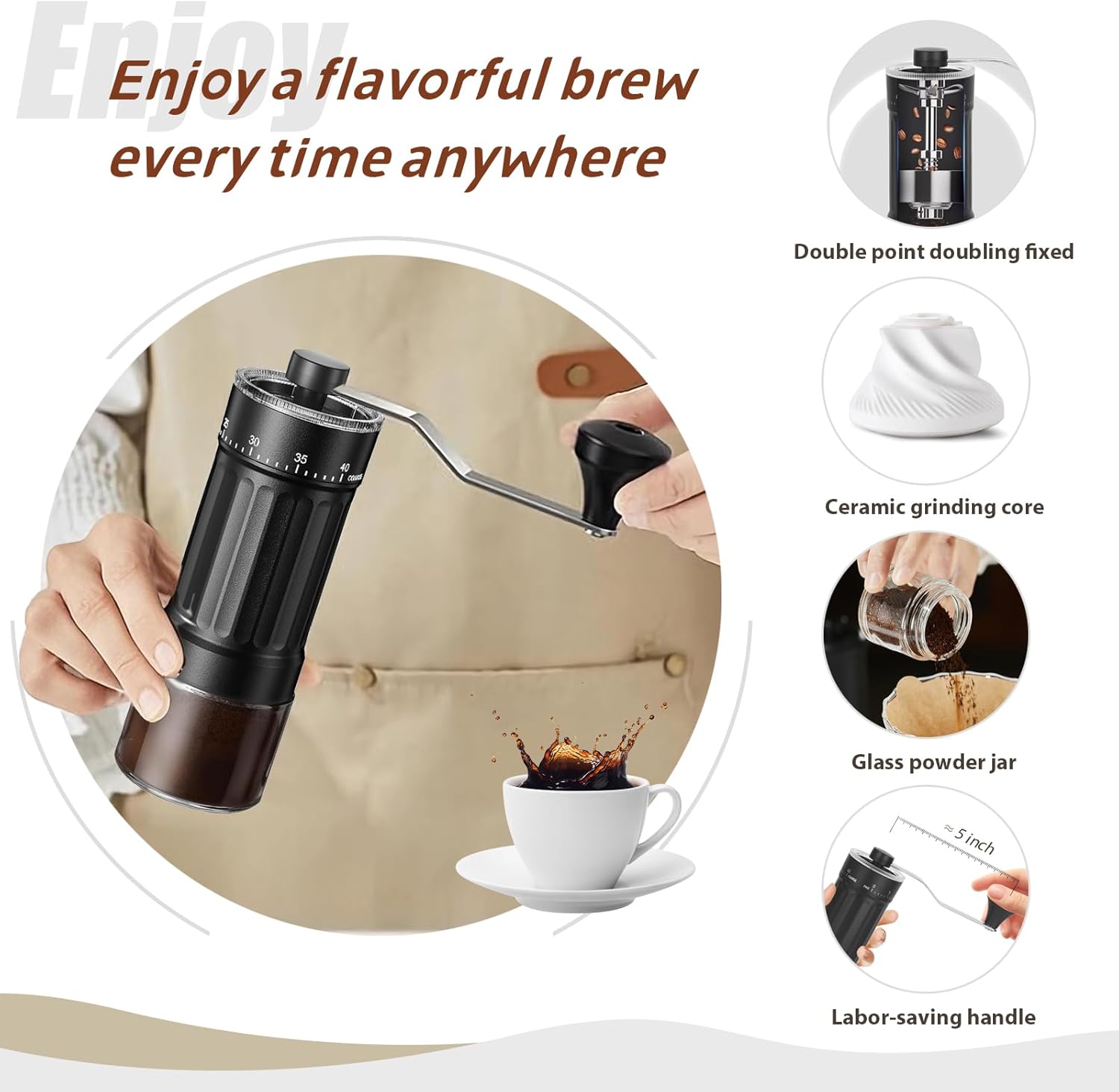 Premium Manual Coffee Grinder - 40 Adjustable Settings, 30G Capacity, Compact Conical Burr Mill for Espresso, Pour Over, French Press - Perfect for Travel, Camping, and Office Use
