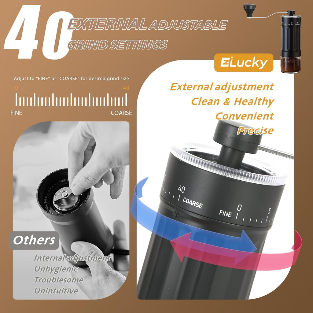 Premium Manual Coffee Grinder - 40 Adjustable Settings, 30G Capacity, Compact Conical Burr Mill for Espresso, Pour Over, French Press - Perfect for Travel, Camping, and Office Use