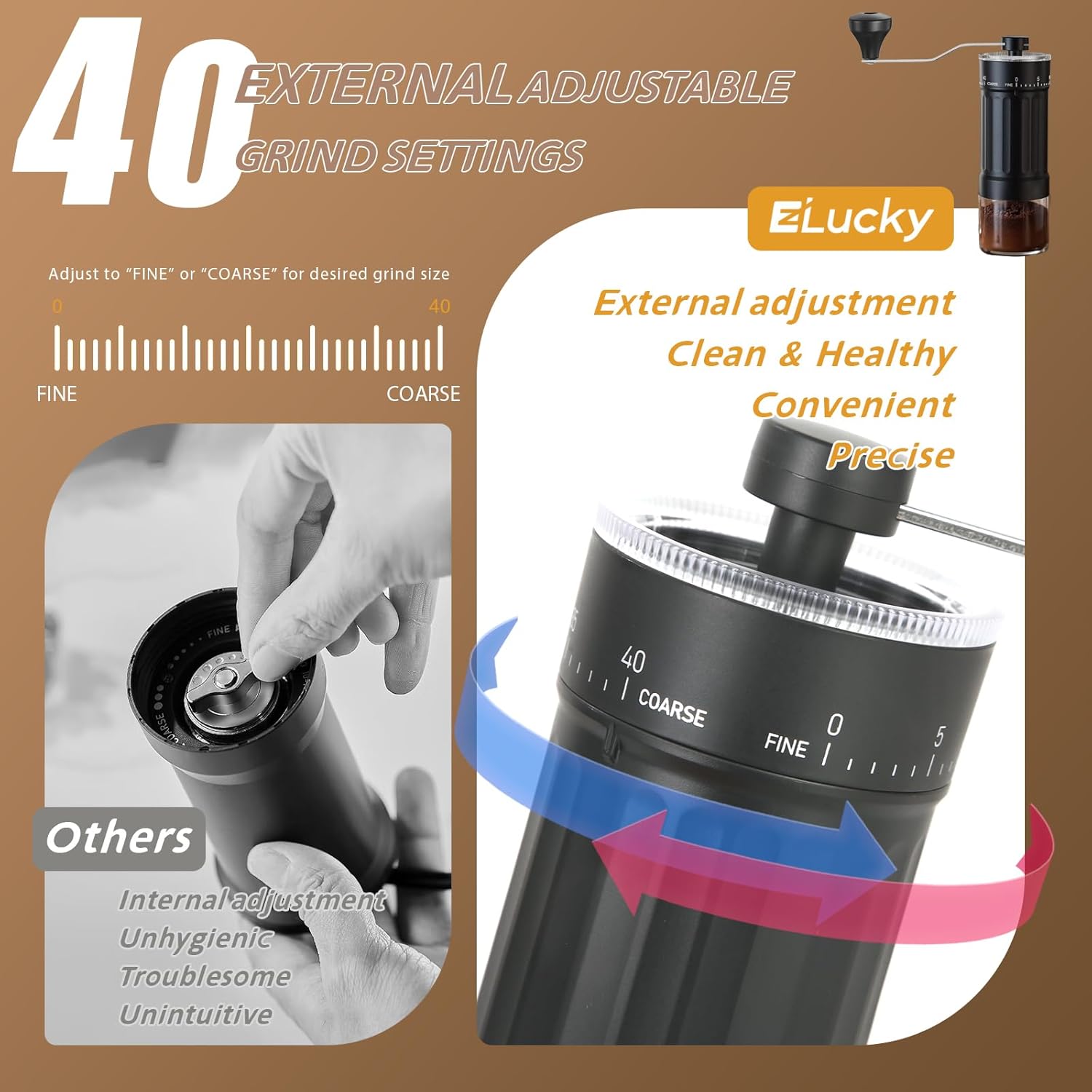 Premium Manual Coffee Grinder - 40 Adjustable Settings, 30G Capacity, Compact Conical Burr Mill for Espresso, Pour Over, French Press - Perfect for Travel, Camping, and Office Use