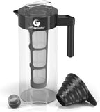 Experience the Ultimate Cold Brew Coffee Maker - 47 Oz Iced Tea & Cold Brew Pitcher with Glass Carafe, Filter, Funnel & Measuring Scoop in Sleek Black Design