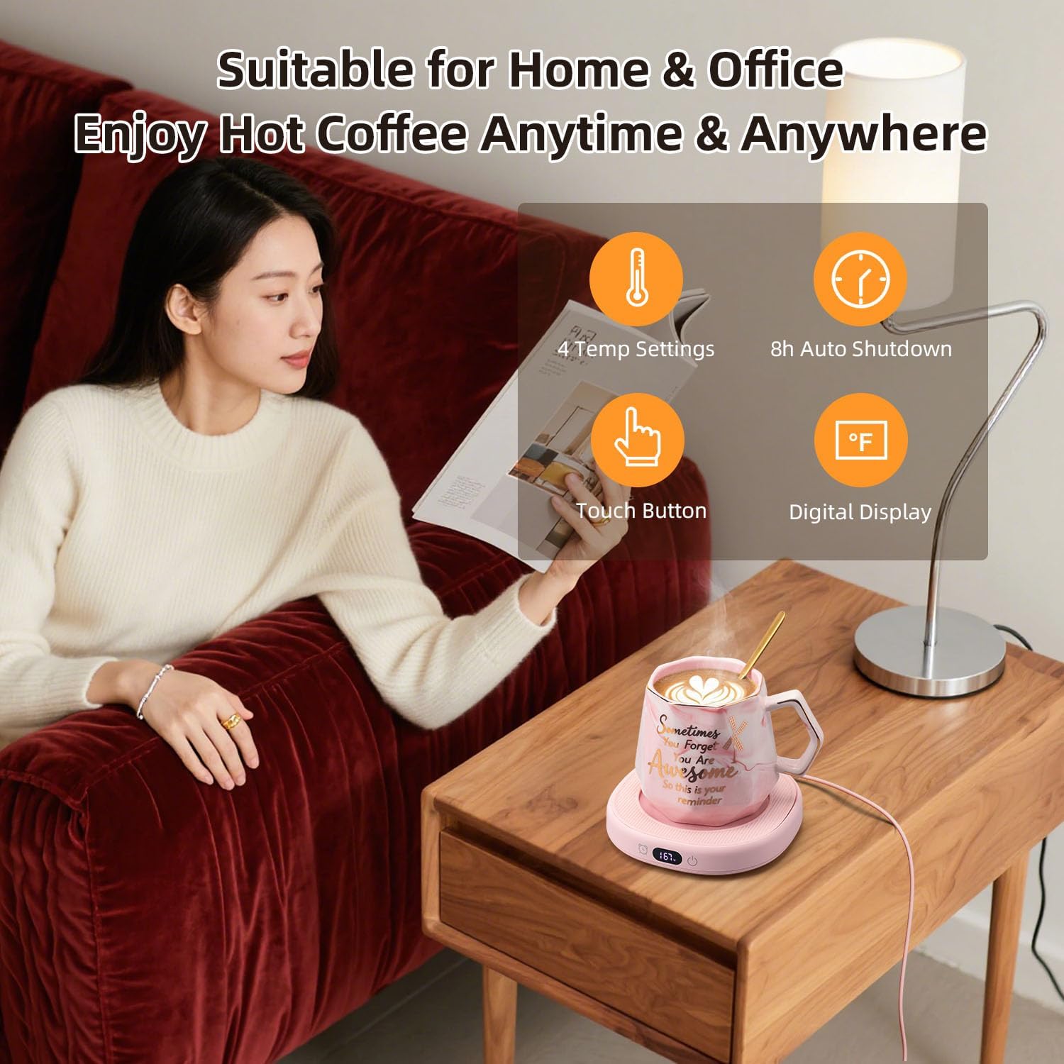 Coffee Mug Warmer & You are Awesome Mug Set, 4 Temperature Control 