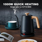 Elevate Your Brewing Experience with the Premium Gooseneck Electric Kettle - 1L Stainless Steel Hot Water Kettle for Perfect Coffee & Tea, 1000W with Built-In Thermometer and Auto Shut-Off in Sleek Black Design