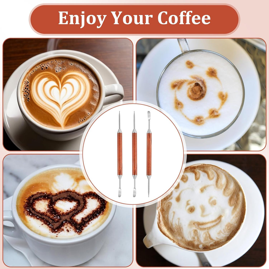 Elevate Your Coffee Experience with 3PCS Dual-Ended Stainless Steel Latte Art Pens - Perfect for Stunning Espresso Designs at Home!