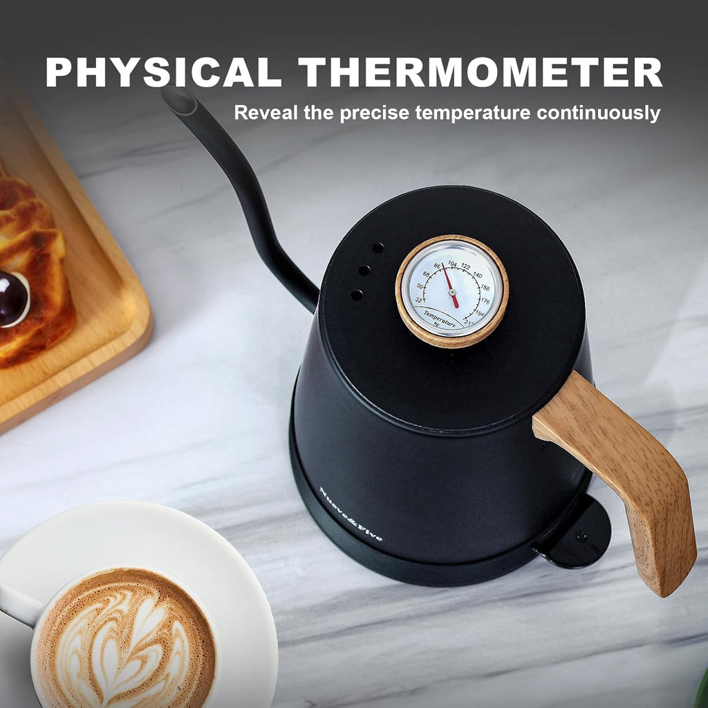 Elevate Your Brewing Experience with the Premium Gooseneck Electric Kettle - 1L Stainless Steel Hot Water Kettle for Perfect Coffee & Tea, 1000W with Built-In Thermometer and Auto Shut-Off in Sleek Black Design