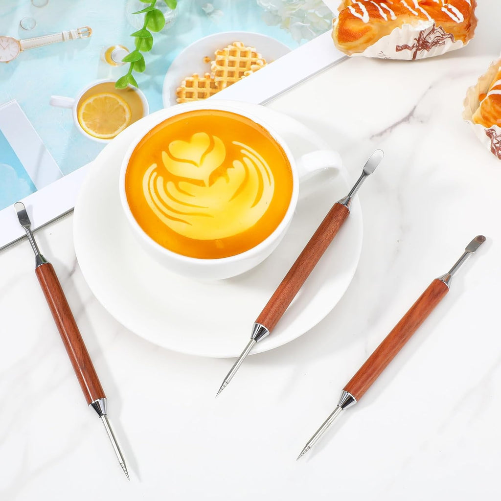 Elevate Your Coffee Experience with 3PCS Dual-Ended Stainless Steel Latte Art Pens - Perfect for Stunning Espresso Designs at Home!