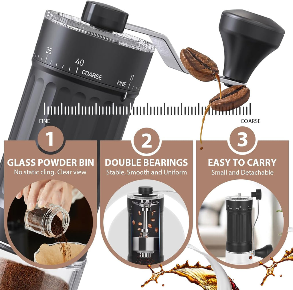Premium Manual Coffee Grinder - 40 Adjustable Settings, 30G Capacity, Compact Conical Burr Mill for Espresso, Pour Over, French Press - Perfect for Travel, Camping, and Office Use