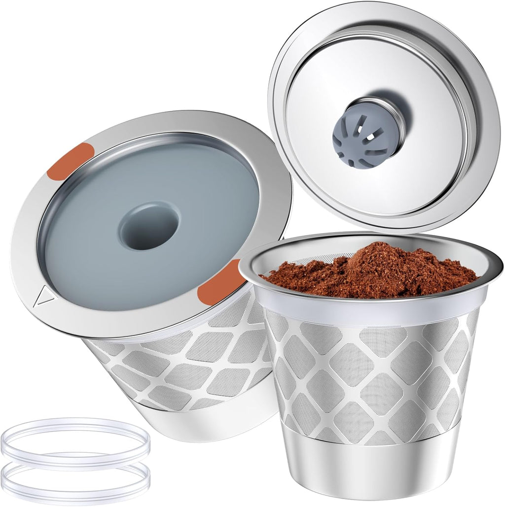 Eco-Friendly Universal Stainless Steel Reusable K Cup Coffee Filters - Perfectly Compatible with K 1.0 & 2.0 Coffee Makers (Set of 2)