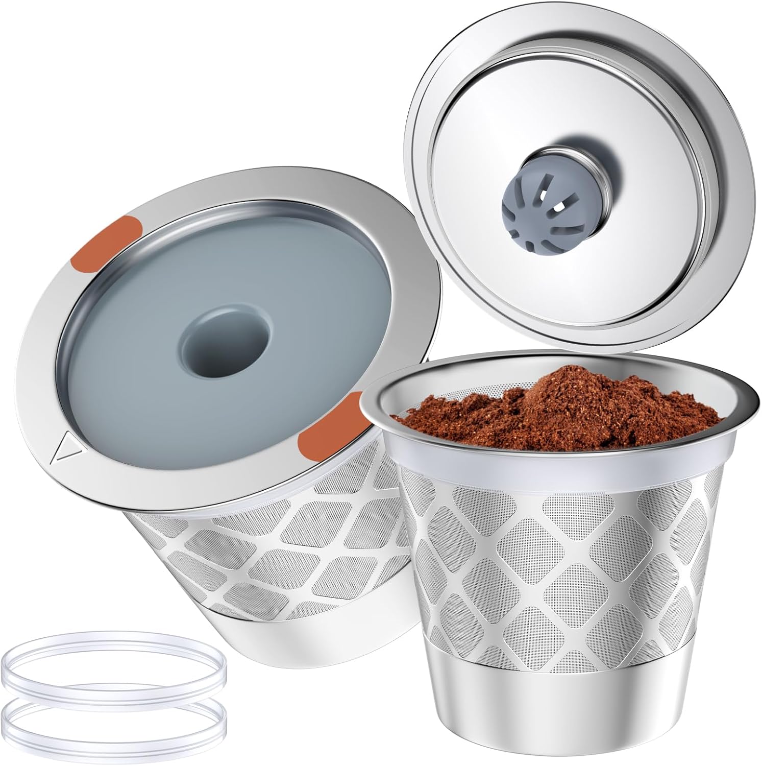 Eco-Friendly Universal Stainless Steel Reusable K Cup Coffee Filters - Perfectly Compatible with K 1.0 & 2.0 Coffee Makers (Set of 2)