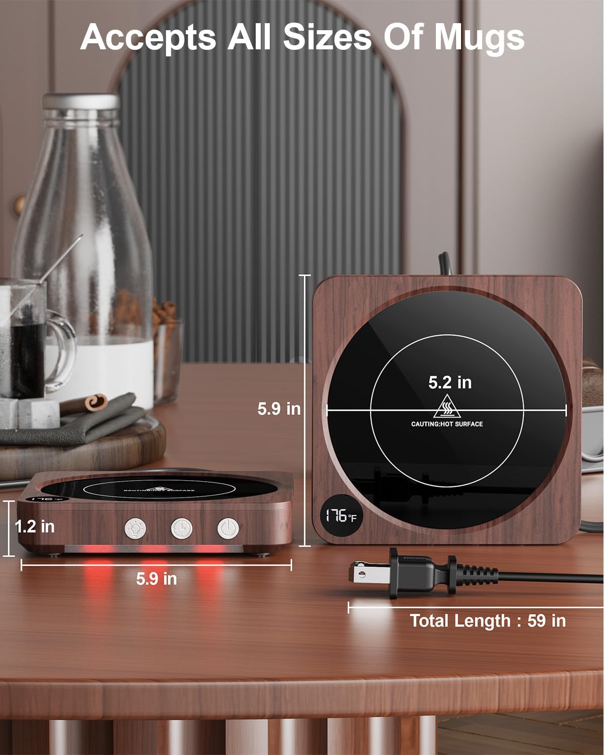 Elevate Your Coffee Experience with the 36W Wood Coffee Mug Warmer - Customizable Temperature Control and Auto Shut Off for Ultimate Convenience