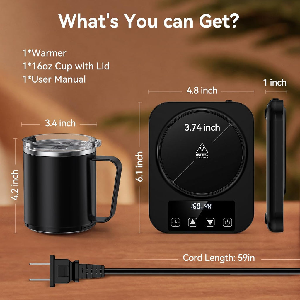  Electric Coffee Cup Warmer with 16Oz Heated Mug with Auto Shut off & 9 Temp Settings