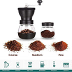 Premium Manual Coffee Bean Grinder with Ceramic Burr - Compact Hand Grinder with 2 Glass Jars (11oz Each) - Ideal for Drip Coffee, Espresso, French Press, and Turkish Brew