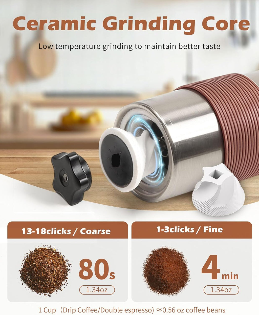 Premium Portable Manual Coffee Grinder with Ceramic Burr Mill - Adjustable Settings for Espresso & French Press - Perfect for Home & Camping - 2 Cups Capacity (1.2Oz)